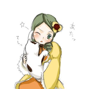 Rating: Safe Score: 0 Tags: 1girl animal blush green_eyes green_hair hair_ornament image kanaria long_sleeves one_eye_closed solo striped User: admin