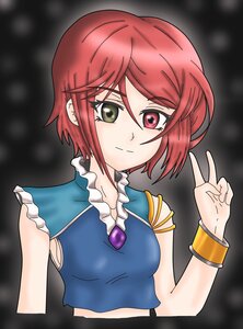Rating: Safe Score: 0 Tags: 1girl blue_shirt breasts image looking_at_viewer red_hair short_hair sleeveless solo souseiseki upper_body v User: admin