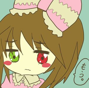 Rating: Safe Score: 0 Tags: 1girl :3 blush_stickers brown_hair dress food frills green_eyes image red_eyes simple_background solo souseiseki User: admin