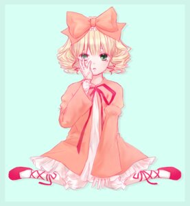 Rating: Safe Score: 0 Tags: 1girl aqua_background auto_tagged blonde_hair bloomers bow dress drill_hair frills full_body green_eyes hair_bow hina_ichigo hinaichigo image long_sleeves pink_bow puffy_sleeves red_footwear ribbon shoes short_hair simple_background sitting solo white_legwear User: admin