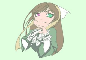 Rating: Safe Score: 0 Tags: 1girl blush brown_hair dress frills green_background green_dress green_eyes heterochromia image long_hair long_sleeves looking_at_viewer simple_background solo suiseiseki upper_body User: admin