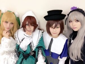 Rating: Safe Score: 0 Tags: 4girls blonde_hair blue_eyes brown_eyes brown_hair dress flower green_eyes hairband hat heterochromia lips long_hair long_sleeves looking_at_viewer multiple_cosplay multiple_girls rose short_hair siblings sisters smile souseiseki suigintou suiseiseki tagme twins User: admin