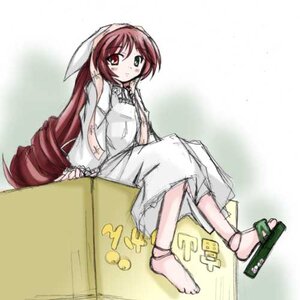 Rating: Safe Score: 0 Tags: 1girl anklet blush box dress heterochromia image long_hair long_sleeves red_eyes sitting solo suiseiseki very_long_hair User: admin