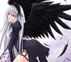 Rating: Safe Score: 0 Tags: 1girl bangs black_dress black_feathers black_ribbon black_wings commentary_request dress feathered_wings feathers flower frilled_dress frills hairband image juliet_sleeves lolita_fashion long_hair long_sleeves looking_at_viewer looking_back older puffy_sleeves red_eyes ribbon rose rozen_maiden shuugetsu_karasu silver_hair smile solo suigintou very_long_hair wings User: admin