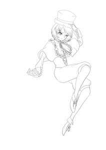 Rating: Safe Score: 0 Tags: 1girl boots capelet crossed_legs frills full_body greyscale hat image long_sleeves looking_at_viewer monochrome short_hair sitting solo souseiseki striped User: admin