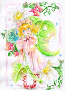 Rating: Safe Score: 0 Tags: 1girl blonde_hair blue_eyes bow dress flower food fruit full_body hinaichigo image leaf lily_of_the_valley long_hair long_sleeves looking_at_viewer rain ribbon smile solo standing strawberry traditional_media very_long_hair User: admin