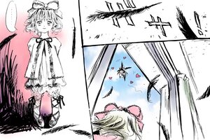 Rating: Safe Score: 0 Tags: ... 1girl 2girls blonde_hair bloomers blue_sky bow comic cross-laced_footwear dress feathers flying hair_bow hair_ribbon heart hina_ichigo hinaichigo image looking_at_viewer medicine_melancholy monochrome multiple_girls pair ribbon rozen_maiden short_hair sky smile spoken_ellipsis standing suigintou toshi_hiroshi underwear User: admin