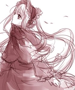 Rating: Safe Score: 0 Tags: 1girl bow capelet dress floating_hair frills hairband image long_hair long_sleeves looking_at_viewer looking_back monochrome shinku simple_background sketch solo twintails very_long_hair white_background User: admin