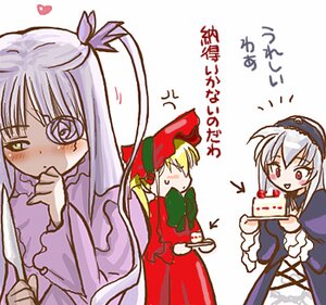 Rating: Safe Score: 0 Tags: 3girls artist_request barasuishou blonde_hair blush bonnet cake dress eating food hat image knife long_sleeves lowres multiple multiple_girls pastry rozen_maiden shinku silver_hair suigintou suiseiseki tagme tea translated User: admin