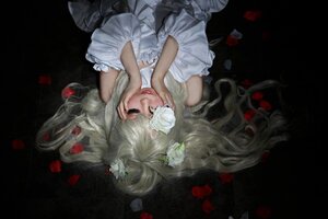 Rating: Safe Score: 0 Tags: 1girl bare_shoulders black_background closed_eyes closed_mouth dress flower frills hair_flower hair_ornament hands_on_own_face kirakishou lips long_hair petals rose solo upper_body white_dress white_hair User: admin