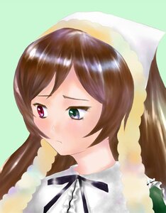 Rating: Safe Score: 0 Tags: 1girl black_ribbon blush brown_hair frills green_background green_eyes heterochromia image long_hair portrait pout red_eyes ribbon simple_background solo souseiseki suiseiseki User: admin