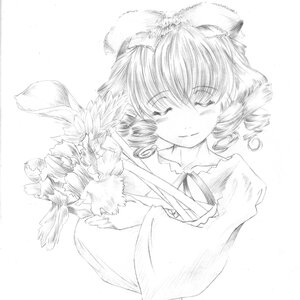 Rating: Safe Score: 0 Tags: 1girl blush closed_eyes drill_hair graphite_(medium) greyscale hinaichigo image luna_child monochrome ribbon short_hair smile solo striped traditional_media upper_body wings User: admin