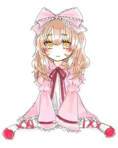 Rating: Safe Score: 0 Tags: 1girl blonde_hair blush bow dress hair_bow hina_ichigo hinaichigo image long_hair long_sleeves pink_dress pink_footwear red_footwear ribbon shoes sitting smile solo striped vertical_stripes yellow_eyes User: admin