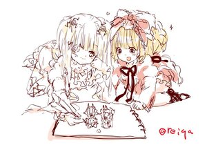 Rating: Safe Score: 0 Tags: 2girls blush bow dress hair_bow heart hinaichigo image kirakishou long_hair multiple_girls pair sketch smile striped twitter_username User: admin
