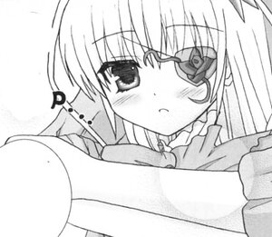 Rating: Safe Score: 0 Tags: 1girl barasuishou blush eyepatch greyscale image looking_at_viewer monochrome simple_background solo upper_body white_background User: admin