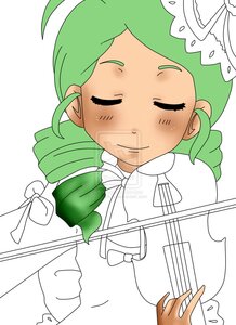 Rating: Safe Score: 0 Tags: 1girl ahoge blush bow closed_eyes green_hair image kanaria solo striped white_neckwear User: admin