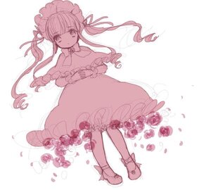 Rating: Safe Score: 0 Tags: 1girl dress drill_hair flower full_body image long_hair long_sleeves monochrome rose shinku solo standing striped twin_drills twintails vertical_stripes User: admin