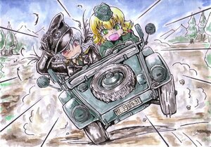 Rating: Safe Score: 0 Tags: 2girls blonde_hair driving green_eyes ground_vehicle gun hat helmet hinaichigo image iron_cross military military_uniform military_vehicle motor_vehicle multiple_girls pair red_eyes smoke suigintou tank uniform war weapon User: admin