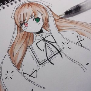 Rating: Safe Score: 0 Tags: 1girl auto_tagged bangs brown_hair closed_mouth dress eyebrows_visible_through_hair frills green_eyes heterochromia image long_hair long_sleeves looking_at_viewer photo red_eyes simple_background solo suiseiseki traditional_media upper_body very_long_hair virtual_youtuber User: admin