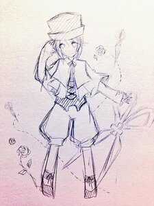Rating: Safe Score: 0 Tags: 1boy capelet flower hat image long_sleeves monochrome pants rose sketch solo souseiseki User: admin