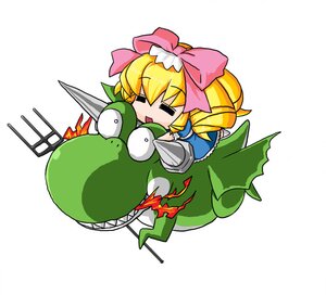 Rating: Safe Score: 0 Tags: 1girl =_= >_< blonde_hair bow chibi dress hair_bow hinaichigo image pink_bow ribbon solo striped vertical_stripes weapon User: admin