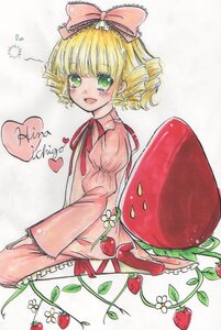 Rating: Safe Score: 0 Tags: 1girl apple blonde_hair bow cherry dress food frills fruit green_eyes hair_bow heart hina_ichigo hinaichigo image long_sleeves looking_at_viewer open_mouth pink_bow pink_dress ribbon short_hair smile solo strawberry traditional_media User: admin