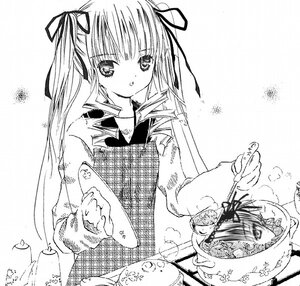 Rating: Safe Score: 0 Tags: 1girl greyscale hair_ribbon holding image long_hair long_sleeves monochrome ribbon shinku snowflakes solo User: admin