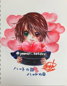Rating: Safe Score: 0 Tags: 1girl blush brown_hair green_eyes heart heterochromia image looking_at_viewer short_hair solo souseiseki striped traditional_media yumeki_kokoro User: admin