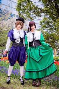 Rating: Safe Score: 0 Tags: 91076 blonde_hair blue_dress brown_hair closed_eyes day dress flower grass hat multiple_cosplay multiple_girls outdoors short_hair smile standing tagme tree User: admin