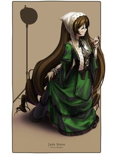 Rating: Safe Score: 0 Tags: 1girl artist_name brown_hair closed_eyes corset dress frills full_body green_dress image long_hair long_sleeves ribbon solo suiseiseki very_long_hair User: admin