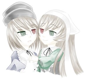 Rating: Safe Score: 0 Tags: 2girls black_ribbon green_eyes hat head_scarf heterochromia image long_hair looking_at_viewer multiple_girls open_mouth pair red_eyes ribbon short_hair siblings simple_background sisters smile souseiseki suiseiseki twins white_background User: admin