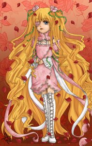 Rating: Safe Score: 0 Tags: 1girl blonde_hair blue_eyes boots cherry_blossoms dress eyepatch flower image kirakishou long_hair petals pink_flower rose rose_petals solo thigh_boots thighhighs very_long_hair User: admin