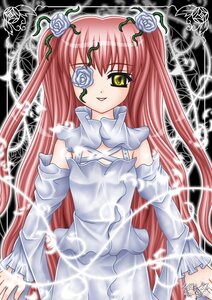 Rating: Safe Score: 0 Tags: 1girl dress eyepatch flower hair_flower hair_ornament image kirakishou long_hair pink_hair rose smile solo thorns very_long_hair vines white_flower white_rose yellow_eyes User: admin