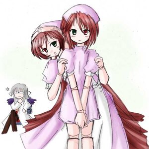 Rating: Safe Score: 0 Tags: 3girls blush dress green_eyes heterochromia image long_sleeves looking_at_viewer multiple multiple_girls pantyhose red_eyes siblings sisters souseiseki standing suiseiseki tagme twins wings User: admin