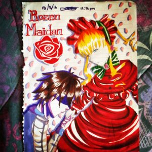 Rating: Safe Score: 0 Tags: 1boy 1girl blonde_hair blue_eyes bow dress flower image long_hair long_sleeves petals red_flower red_rose rose rose_petals shinku solo User: admin