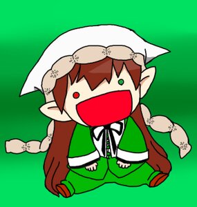 Rating: Safe Score: 0 Tags: braid green_background image long_hair open_mouth pointy_ears red_hair simple_background smile solo suiseiseki User: admin