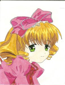 Rating: Safe Score: 0 Tags: 1girl blonde_hair bow dress drill_hair eyebrows_visible_through_hair green_eyes hina_ichigo hinaichigo image looking_at_viewer pink_bow puffy_sleeves ribbon simple_background smile solo upper_body white_background User: admin