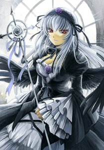 Rating: Safe Score: 0 Tags: 1girl acrylic_paint_(medium) black_wings breasts choker commentary_request cross dress feathers flower frilled_sleeves frills hairband image long_hair long_sleeves looking_at_viewer marker_(medium) medium_breasts myu-kimera painting_(medium) pink_eyes puffy_sleeves purple_flower purple_rose red_eyes ribbon rose rozen_maiden silver_hair smile solo suigintou traditional_media white_flower white_hair white_rose wings User: admin