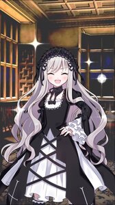 Rating: Safe Score: 0 Tags: 1girl :d ^_^ bangs black_dress black_hairband black_ribbon blush bookshelf closed_eyes dress eyebrows_visible_through_hair frills gothic_lolita hairband image indoors lolita_fashion lolita_hairband long_hair long_sleeves open_mouth ribbon silver_hair smile solo sparkle standing suigintou very_long_hair User: admin