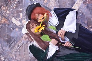 Rating: Safe Score: 0 Tags: 2girls brick_wall brown_hair dress flower hat long_hair long_sleeves multiple_cosplay multiple_girls tagme User: admin