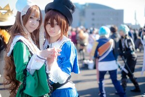 Rating: Safe Score: 0 Tags: 2girls blonde_hair blue_eyes blurry blurry_background blurry_foreground brown_hair depth_of_field dress hat long_hair looking_at_viewer multiple_cosplay multiple_girls photo short_hair smile tagme wide_sleeves User: admin