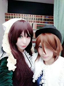 Rating: Safe Score: 0 Tags: 2girls blonde_hair brown_hair green_eyes hair_over_one_eye hat heterochromia lips long_hair looking_at_viewer multiple_cosplay multiple_girls necklace red_eyes smile suiseiseki tagme User: admin