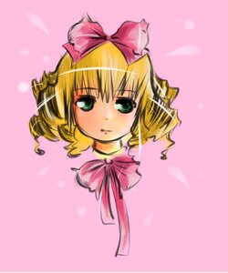 Rating: Safe Score: 0 Tags: 1girl bangs blonde_hair bow green_eyes hina_ichigo hinaichigo image looking_at_viewer pink_background pink_bow ribbon short_hair simple_background solo upper_body User: admin