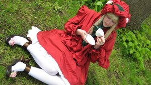Rating: Safe Score: 0 Tags: 1girl closed_eyes cup dress flower grass pantyhose saucer shinku sitting smile solo tea teacup teapot white_legwear User: admin