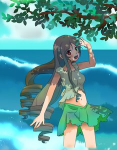 Rating: Safe Score: 0 Tags: 1girl drill_hair heterochromia image long_hair midriff navel ocean open_mouth red_eyes shading_eyes skirt sky smile solo suiseiseki water User: admin