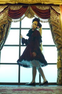 Rating: Safe Score: 0 Tags: 1girl blonde_hair curtains dress indoors long_sleeves shinku shoes solo standing white_legwear window User: admin