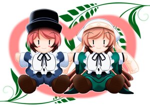 Rating: Safe Score: 0 Tags: :3 blush_stickers brown_hair chibi dress hat image multiple_girls neck_ribbon pair red_hair ribbon short_hair smile souseiseki suiseiseki |_| User: admin