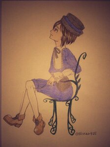 Rating: Safe Score: 0 Tags: 1girl boots brown_footwear brown_hair capelet full_body hat image long_sleeves red_eyes ribbon short_hair sitting smile solo souseiseki tail twitter_username User: admin