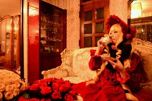 Rating: Safe Score: 0 Tags: 1girl blonde_hair curtains dress flower frills indoors red_flower red_rose rose shinku sitting solo window User: admin