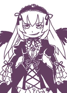 Rating: Safe Score: 0 Tags: 1girl auto_tagged black_wings cross-laced_clothes dress feathered_wings feathers frilled_sleeves frills hairband image juliet_sleeves lolita_hairband long_hair long_sleeves looking_at_viewer monochrome puffy_sleeves ribbon simple_background smile solo suigintou white_background wings User: admin